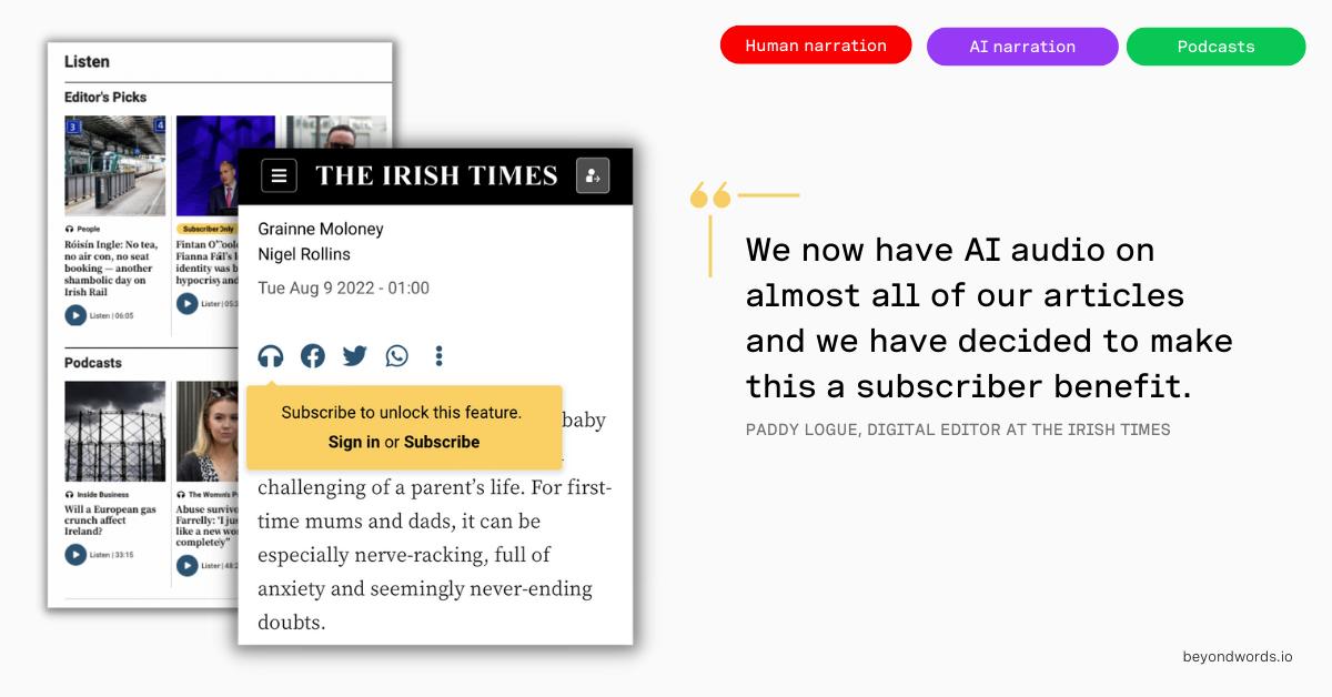 "We now have AI audio on almost all of our articles and we have decided to make this a subscriber benefit."